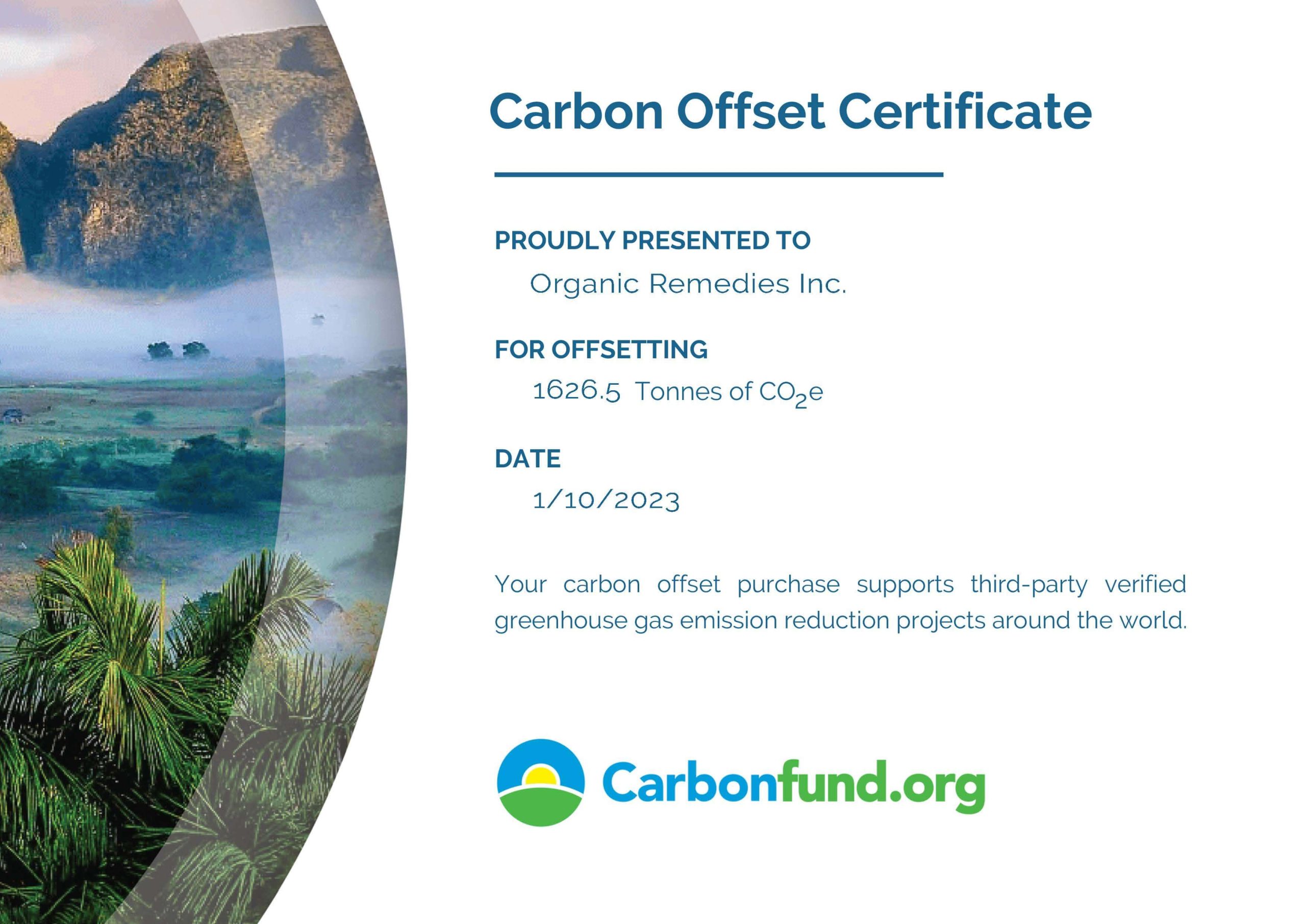 Carbon Free Partner Certificate